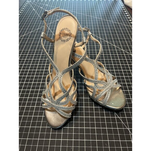 L. Miller Women's Silver Strappy Heels  Size 8.5M - Picture 1 of 6